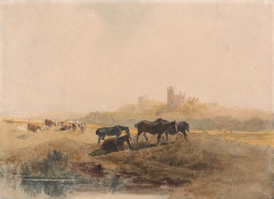 Paarden rustend in een weide nabij Bolsover Castle door Peter de Wint